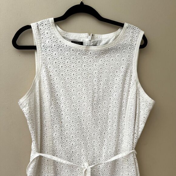 Talbots White Eyelet Lace Dress Cotton A Line - 14 - Picture 2 of 7